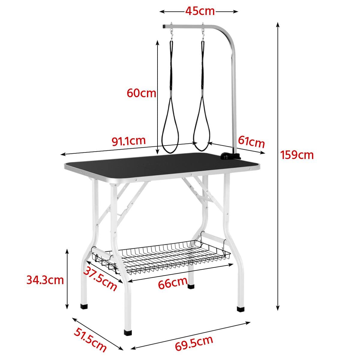 Costoffs Foldable Pet Dog Grooming Table With Basket Adjustable Arm Double Tether Salon Table For Small Medium Dogs/Cats 160Cm High Black