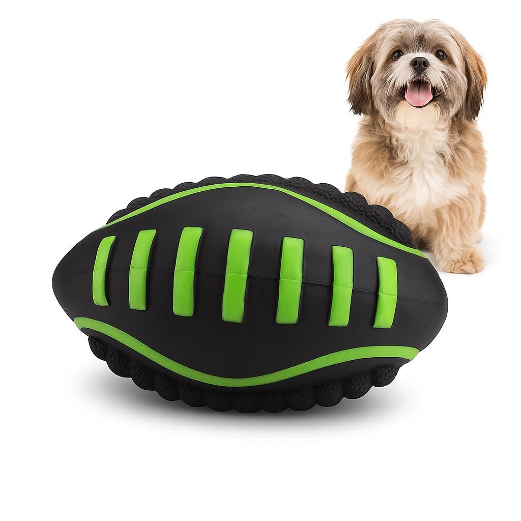 WAGGYTAILS Premium Durable Rugby Ball Dog Toy  Squeaky Interactive Chew Toy for Dogs | Textured, Pet Safe, NonToxic Rubber | F