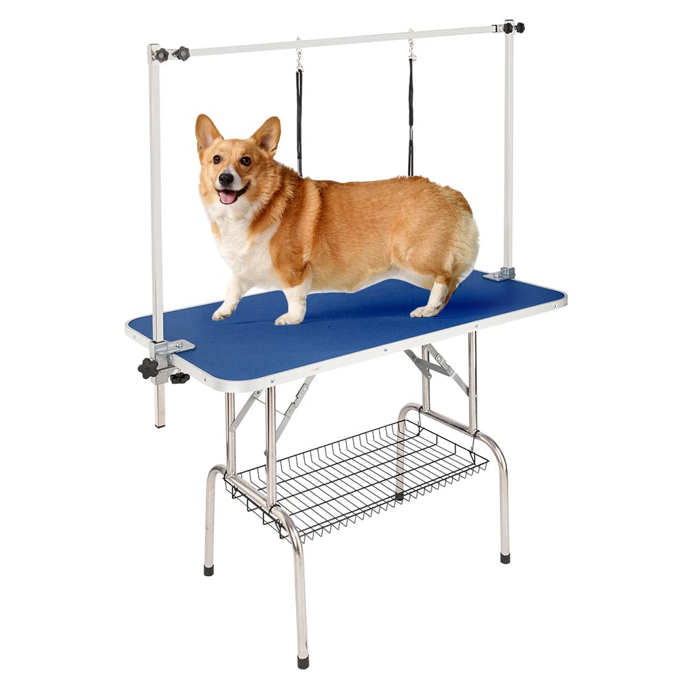 Bonnlo 32inches Pet Grooming Table, Portable Dog Grooming Table with Arm Noose & Mesh Tray, Adjustable Foldable Pet Groom Table