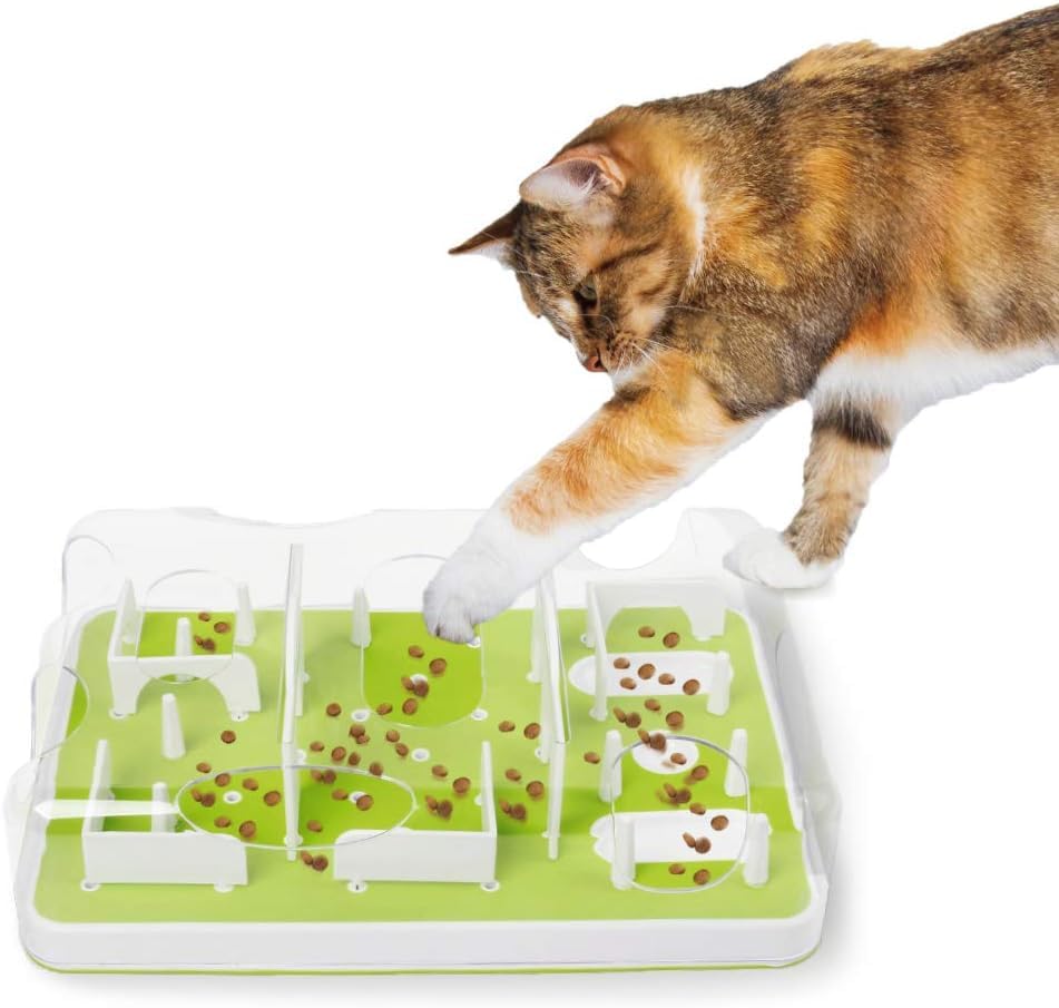 ALL FOR PAWS Interactive Cat Puzzle Feeder, Cat Food Treat Dispenser Toy Mental Stimulation Maze Toys Slow Feeder, Enrichment To