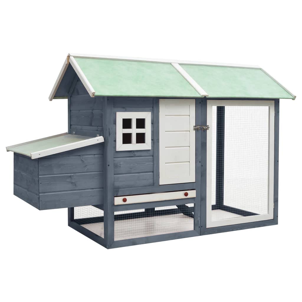 vidaXL Resistant Chicken Cage - Gray Solid Pine & Fir Wood Material - Weather Resistant with Egg Box - 66.9"x31.9"x43.3" Dimensions