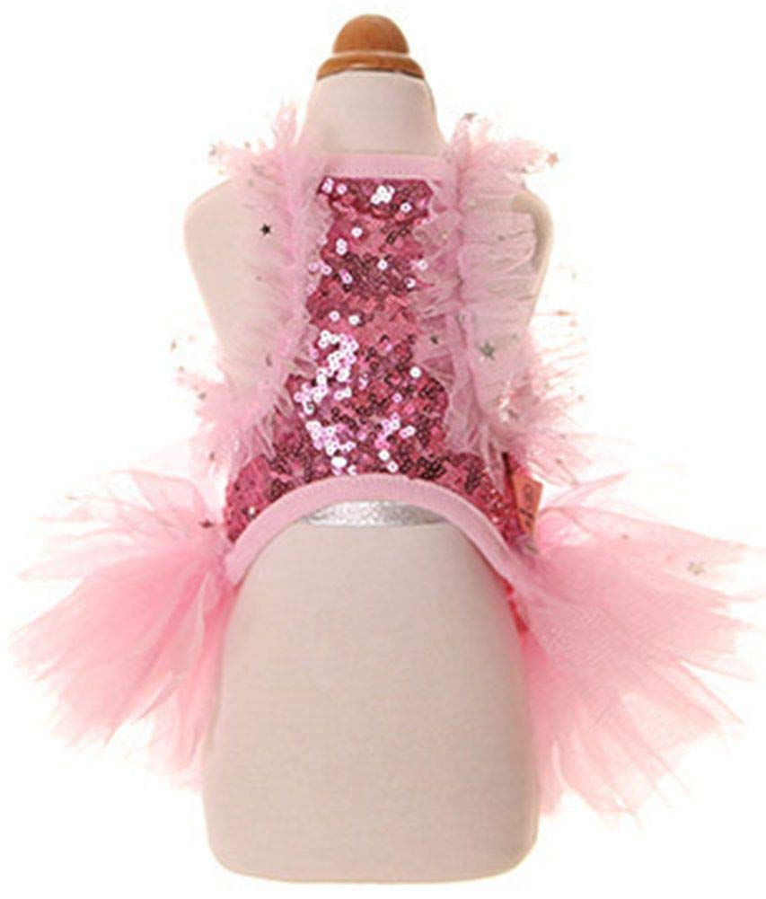 Marupet Fashion Sweet Puppy Dog Blingbling Princess Skirt Pet Dog Lace Cake Camisole Tutu Dress Pink Small