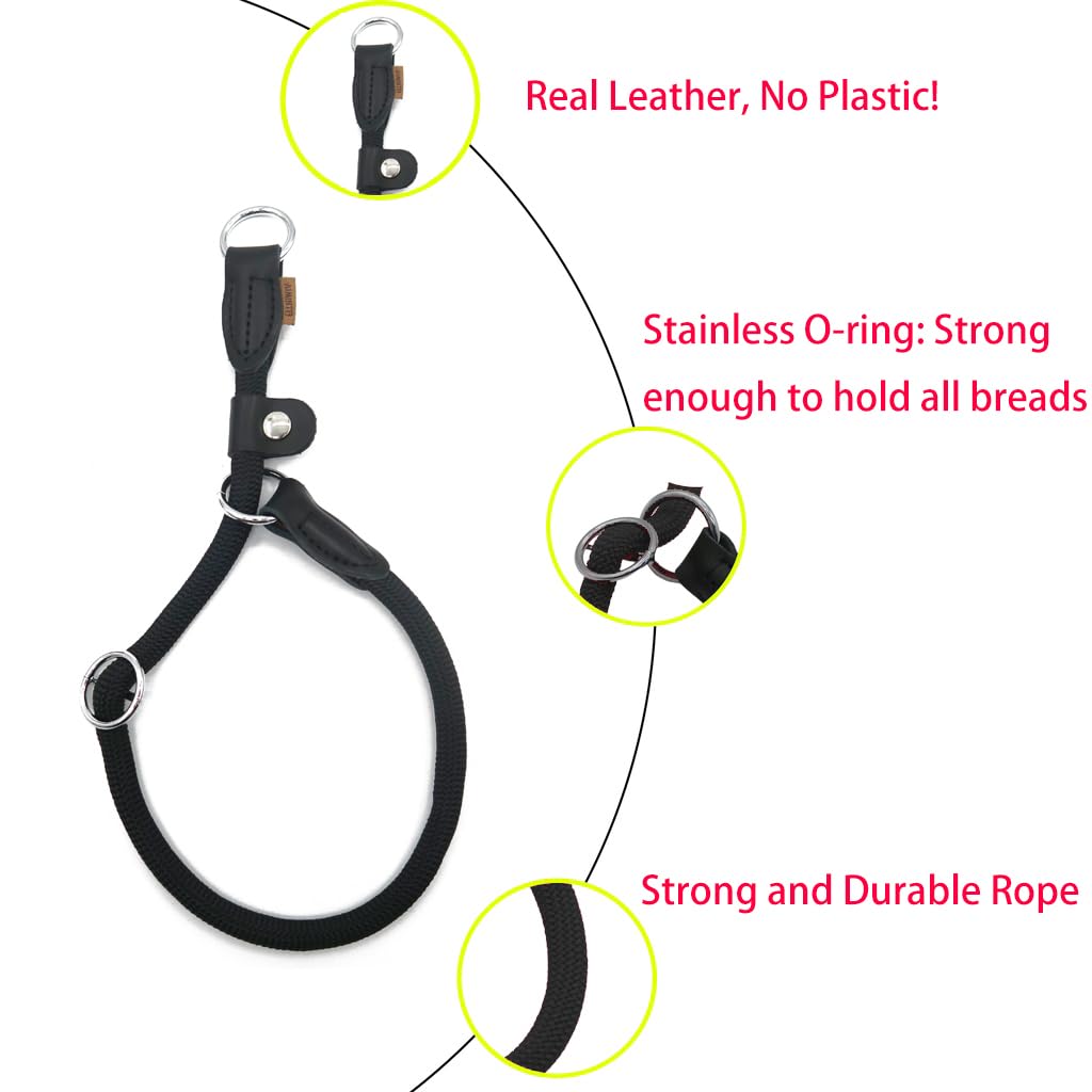 Aiminto Braided Round Martingale Dog Collar, Training Collar With Slidable Stop Ring And Adjustable Stopper - Ideal For Large Do