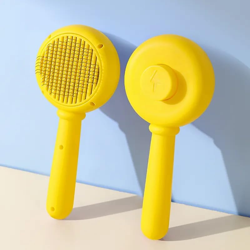 Kittupet Pet Grooming Slicker Brush Shedding Hair Remove Brush Wood Handle Dog Cat Cleaning Supply Shot Hair/Long Hair (Yellow)