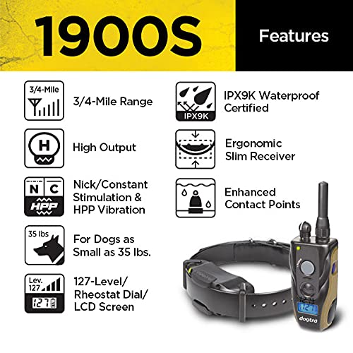 Dogtra 1900S Rechargeable E-Collar for Dogs, 3/4 Mile Range, Adjustable Levels, Black - 1 Dog (Previous Gen)