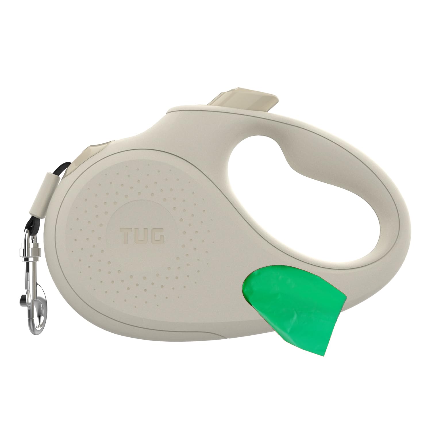 Tug Oval 360 Tangle-Free Retractable Dog Leash With Integrated Waste Bag Dispenser (Small, Cream)