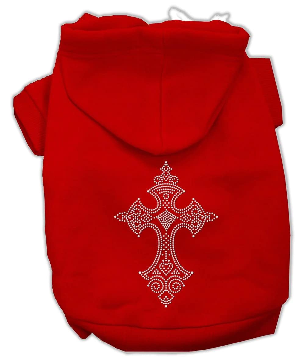 Mirage Pet Products 12-Inch Rhinestone Cross Hoodies, Medium, Red