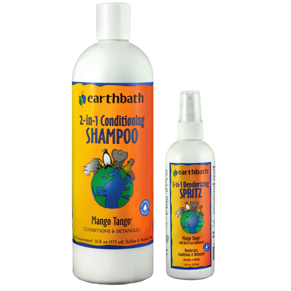 earthbath, Mango Tango 2-in-1 Conditioning Shampoo & Spritz - Cruelty Free Dog Shampoo and Conditioner, Made in USA, Gentle Dog 