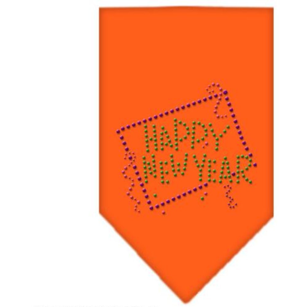 Mirage Pet Products Happy New Year Rhinestone Bandana, Small, Orange