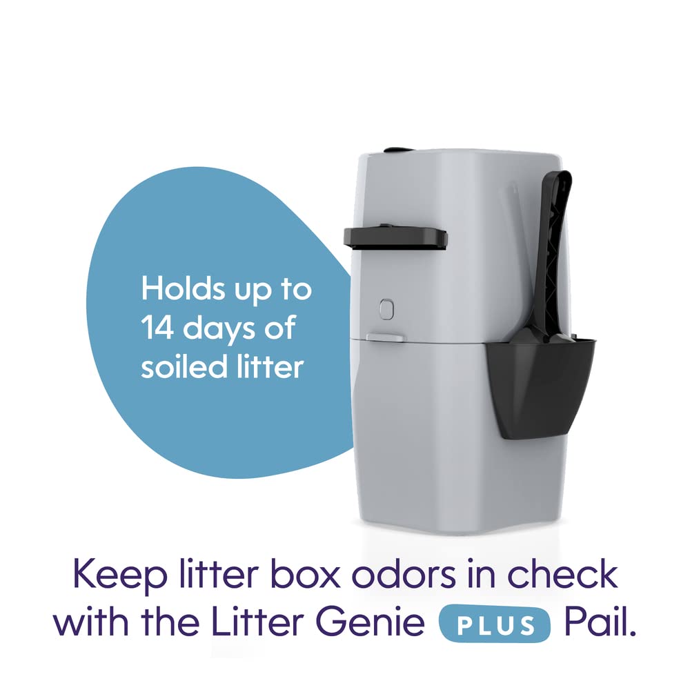 Litter Genie Plus Cat Litter Disposal System, Silver, 17" Deep, Plastic, Includes 1 Square Refill Bag for Odor Control