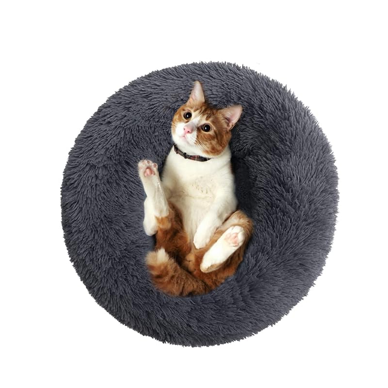 Round Dog Bed Fluffy Cat Bed Small Dog Bed Pet Bed Calming Donut Cat Bed Round Puppy Bed Calming Pet Bed Suit For 8Kg Dog And Ca