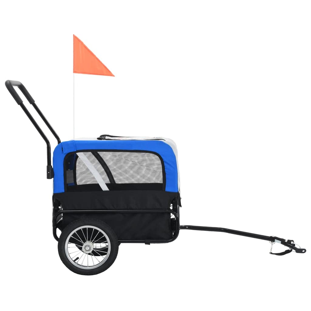 vidaXL Pet Bike Trailer & Jogging Stroller 2-in-1, Durable Steel Frame, Water Resistant Oxford Fabric with Mesh Windows, Gray and Blue