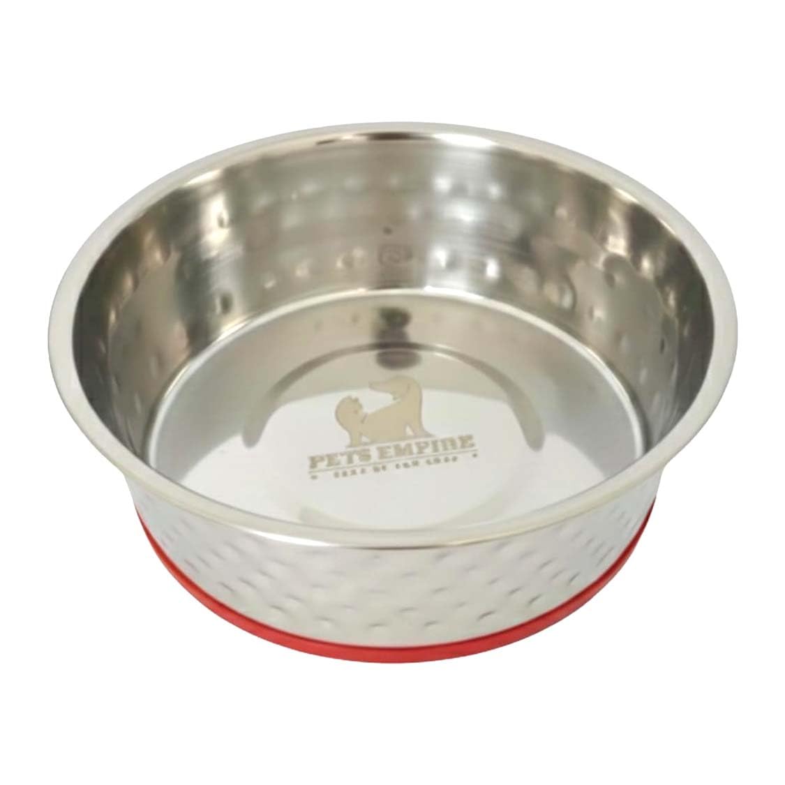 Pets Empire Textured Stainless Steel Pet Bowl 450 Ml Red | Durable AntiSkid Food & Water Bowl For Dogs & Cats | RustResistant,