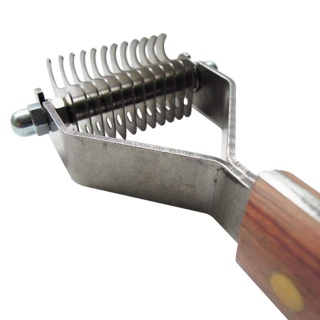Mars Coat King Double Wide Dematting Undercoat Grooming Rake Stripper Tool For Dogs And Cats, Stainless Steel With Wooden Handle