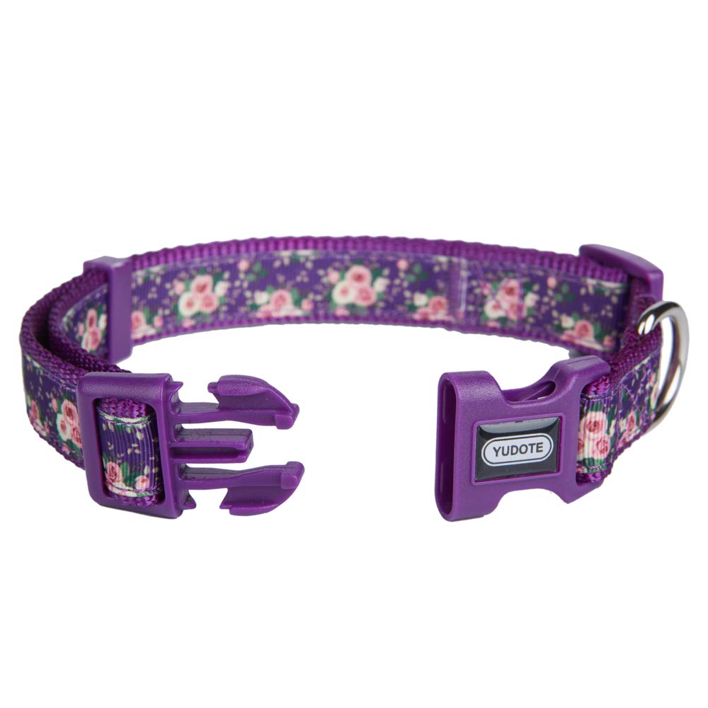 Yudote Floral Dog Collars Adjustable Nylon Collar With Quick Release Buckle For Female Male Dogs, Purple, Small
