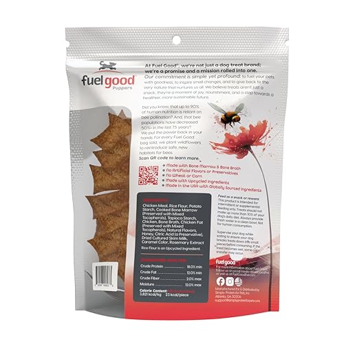 Fuel Good Puppers High Protein Dog Treats - Crunchy Chicken with Bone Marrow & Bone Broth - 12oz Bag - High Protein Treats for D