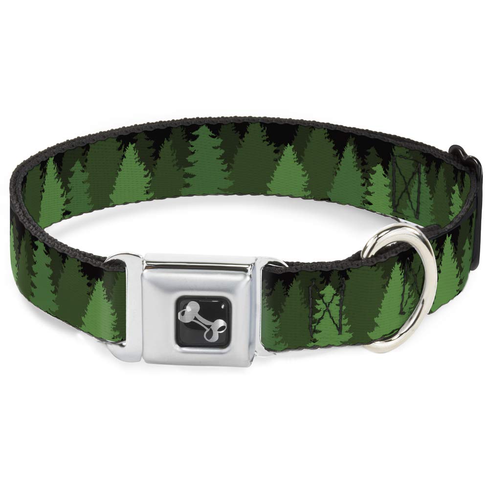 Buckle-Down Dog Collar Seatbelt Buckle Pine Tree Silhouettes Black Greens, Multicolor, 1' Wide - Fits 11-17' Neck - Medium (Dc