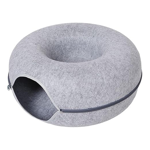Cat Tunnel Bed  Medium 20 Inch Diameter  Light Gray Felt Cat Tunnel With Ventilated Window  Indoor Cat Cave Hideaway & AntiC
