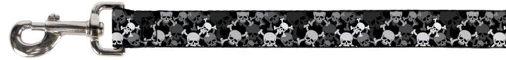 Buckle-Down Pet Leash - Top Skulls Stacked Black/Gray/White - 6 Feet Long - 1.5' Wide