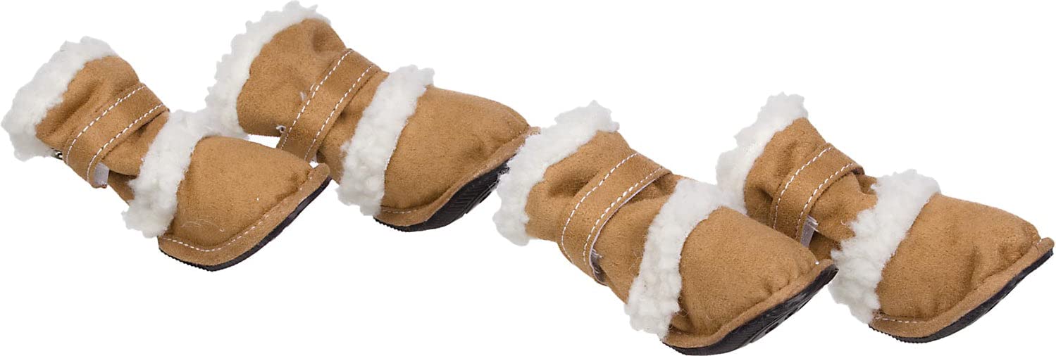 PET LIFE DUGGZ Shearling 3M Insulated Sherpa linned Fashion Designer Pet Dog Shoes Boots Booties, Medium, Brown & White