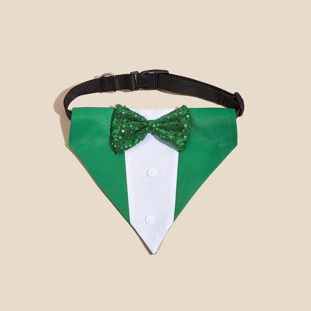 Bnibol Tuxedo Dog Collar For Wedding Engagement Birthday St. Patrick'S Day, Formal Bandana Collar Costume With Bow Tie And Adjus