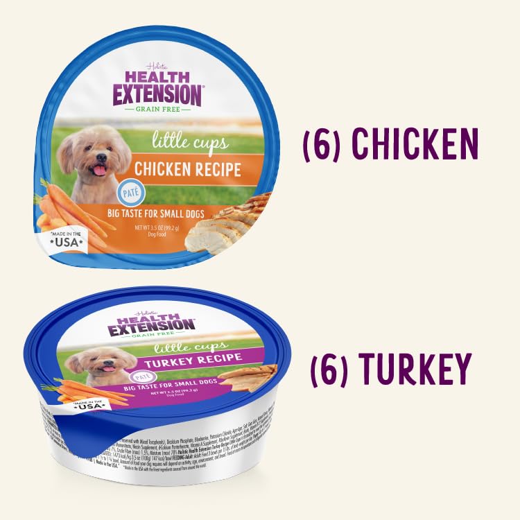 Health Extension Little Cups Grain-Free Wet Dog Food, Small Breed - Variety Box (6 Chicken/6 Turkey) 3.5 oz - Easy to Digest, Id