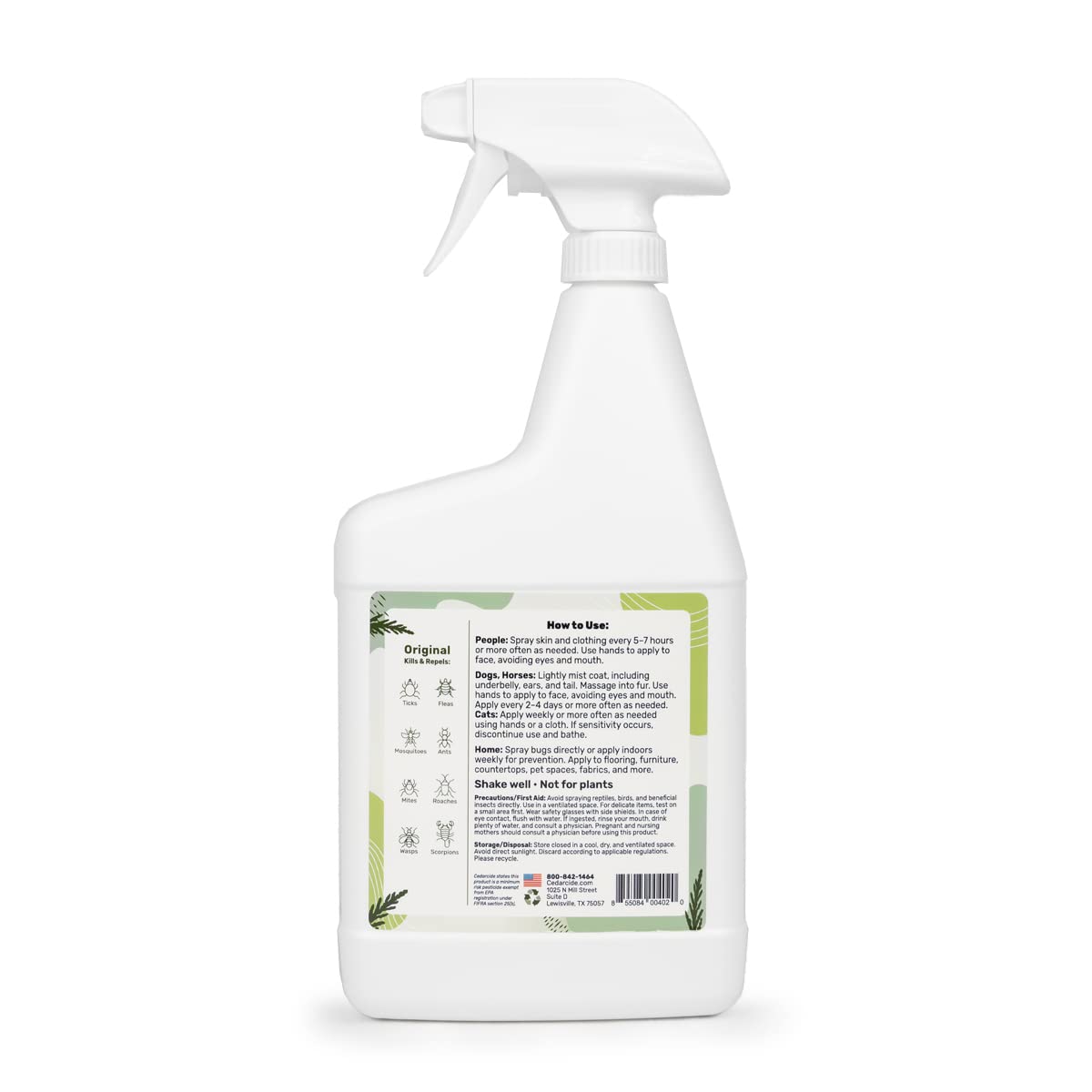 Cedarcide Original Bug Spray - Natural Cedar Oil, Eco-Friendly, 32 Fl Oz, Kills Fleas, Ticks, Mosquitoes, for People & Pets