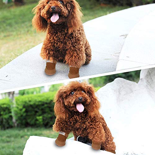Urbest Dog Shoes With Hook Loop Closure Booties Pet Dog Chihuahua Shoes Boots, 4Pcs (1#, Brown)