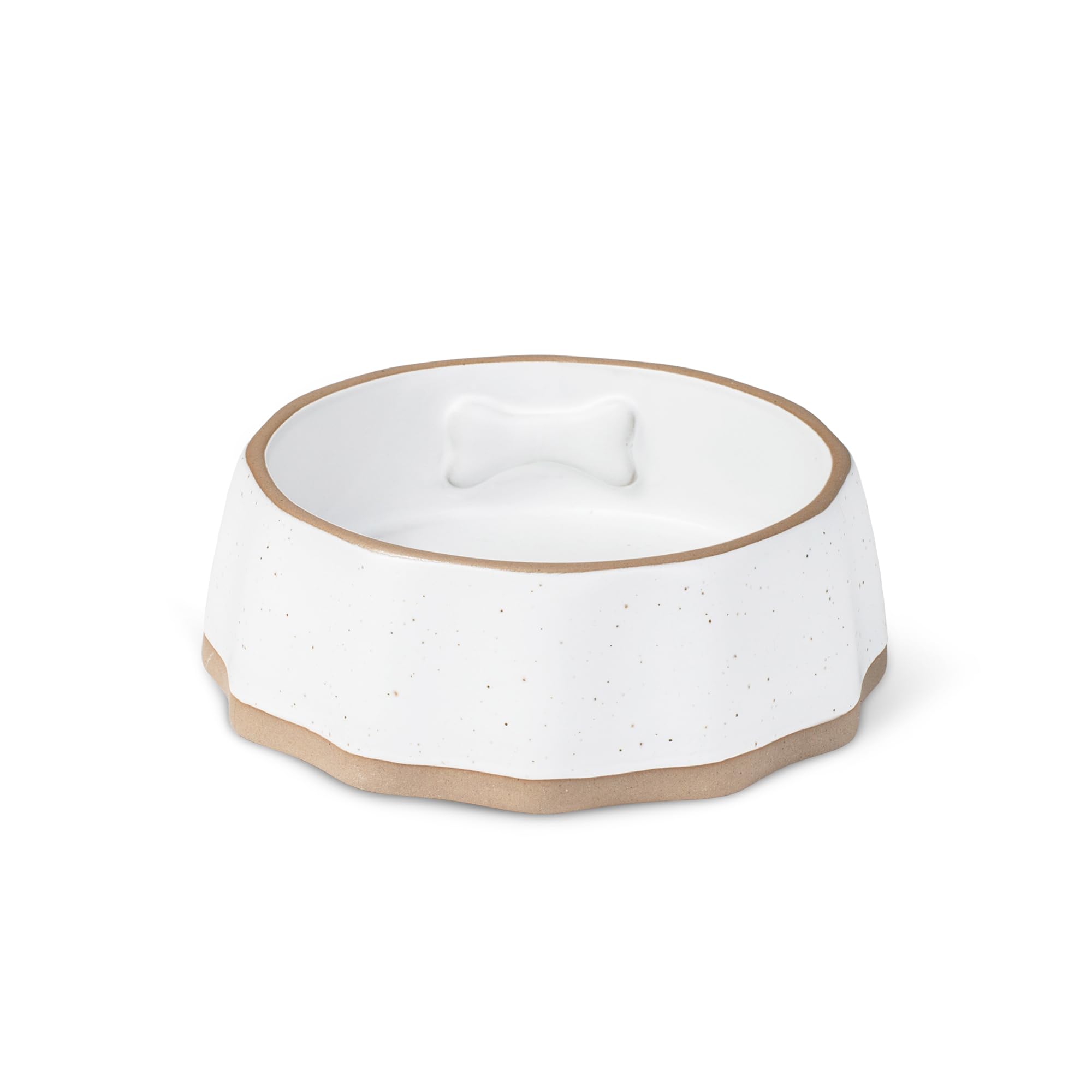Fringe Studio Speckled Bone Small Sculpted Ceramic Pet Bowl W/Exposed Clay (5.25 Diameter x 1.75 H, 10 fl.oz.), PetShop Collecti