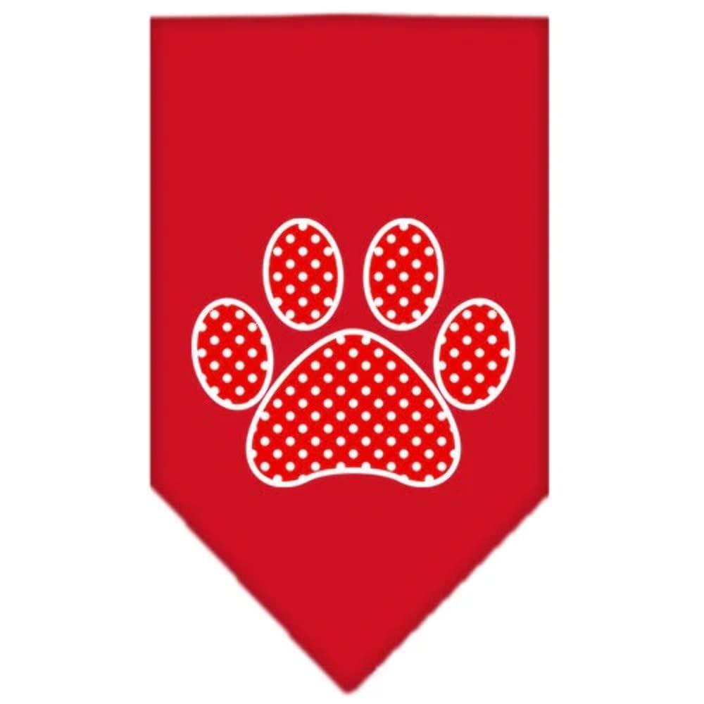 Pet and Dog Bandana Screen Printed, "Red Swiss Dot Paw" Lime Green Small