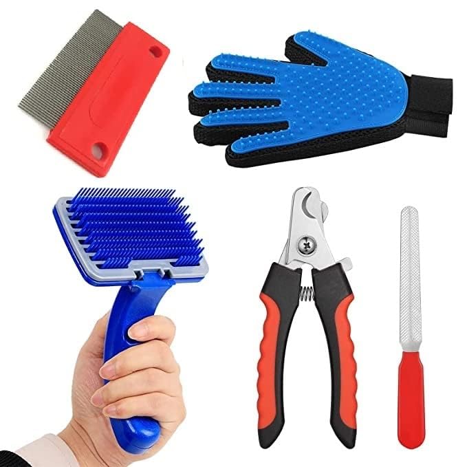 Bohobark Dog Grooming Kit Combo Pack  Nail Clippers With Filer Dog Manual Kit Dog Plastic Slicker Brush With Flea Comb Pet Groo