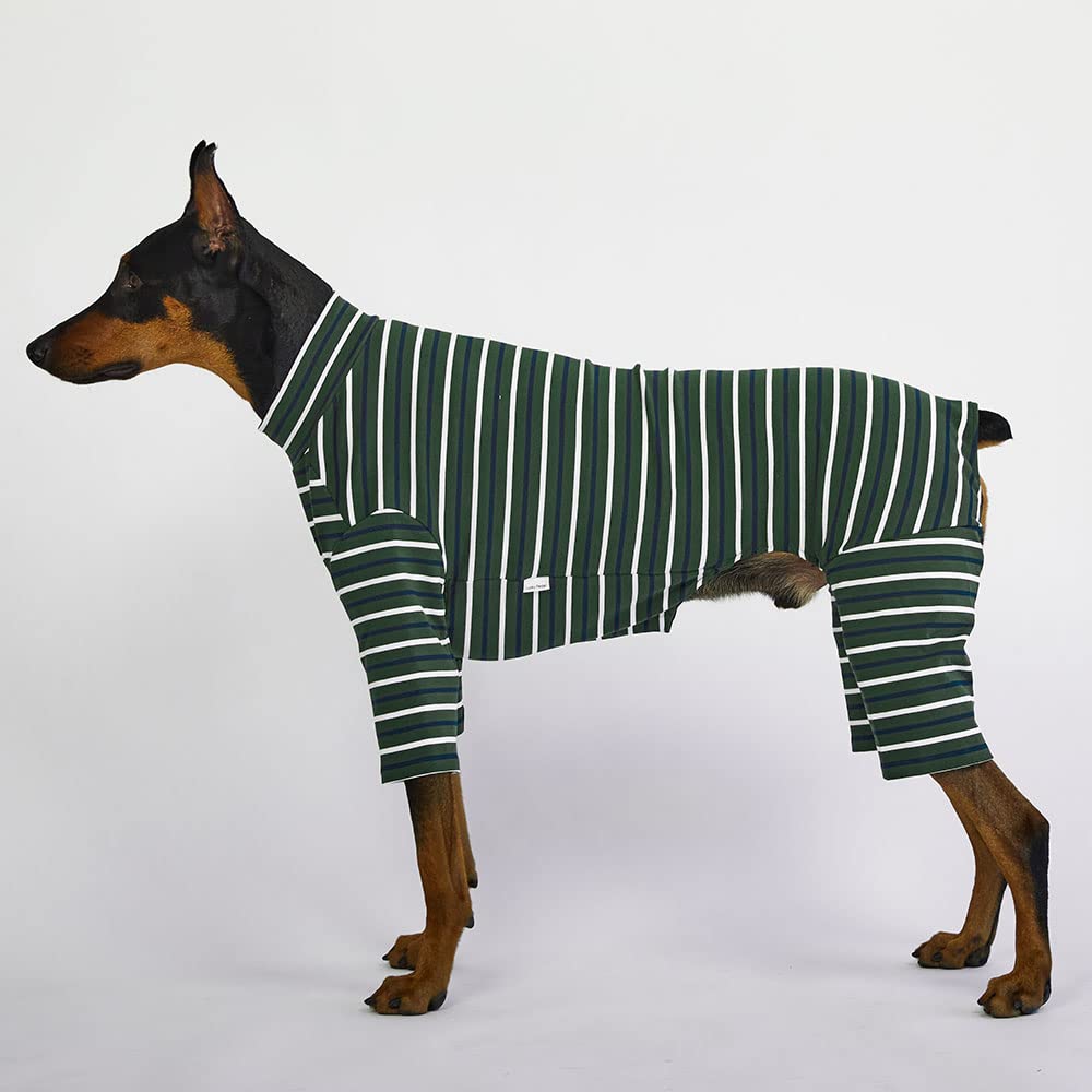 Lucky Petter Dog Pajamas - Basic Onesie Doggie Jammies Stretchable Dog Jumpsuit Bodysuit Pjs (5X-Large, Stripe Green)