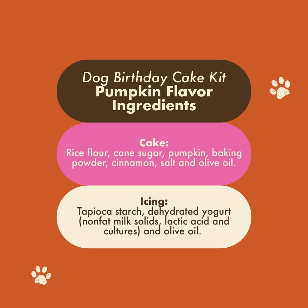 Puppy Cake Dog Birthday Cake Kit - Complete Cake Mix, Icing Mix, Candle, and Silicone Pan - Pumpkin Flavor - Bake or Microwave -