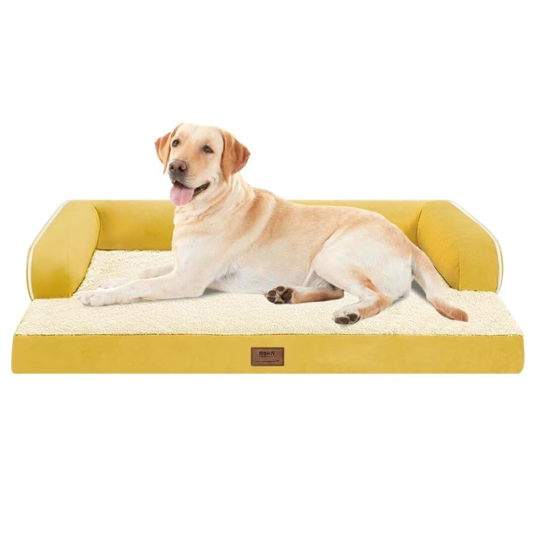Large Dog Bed Orthopedic Washable | Beds Bolster Pet - Xxl Large Big Dogs - Memory Foam - Couch Sofa - Waterproof With Removable Cover - Ginger Yellow Dog Bed