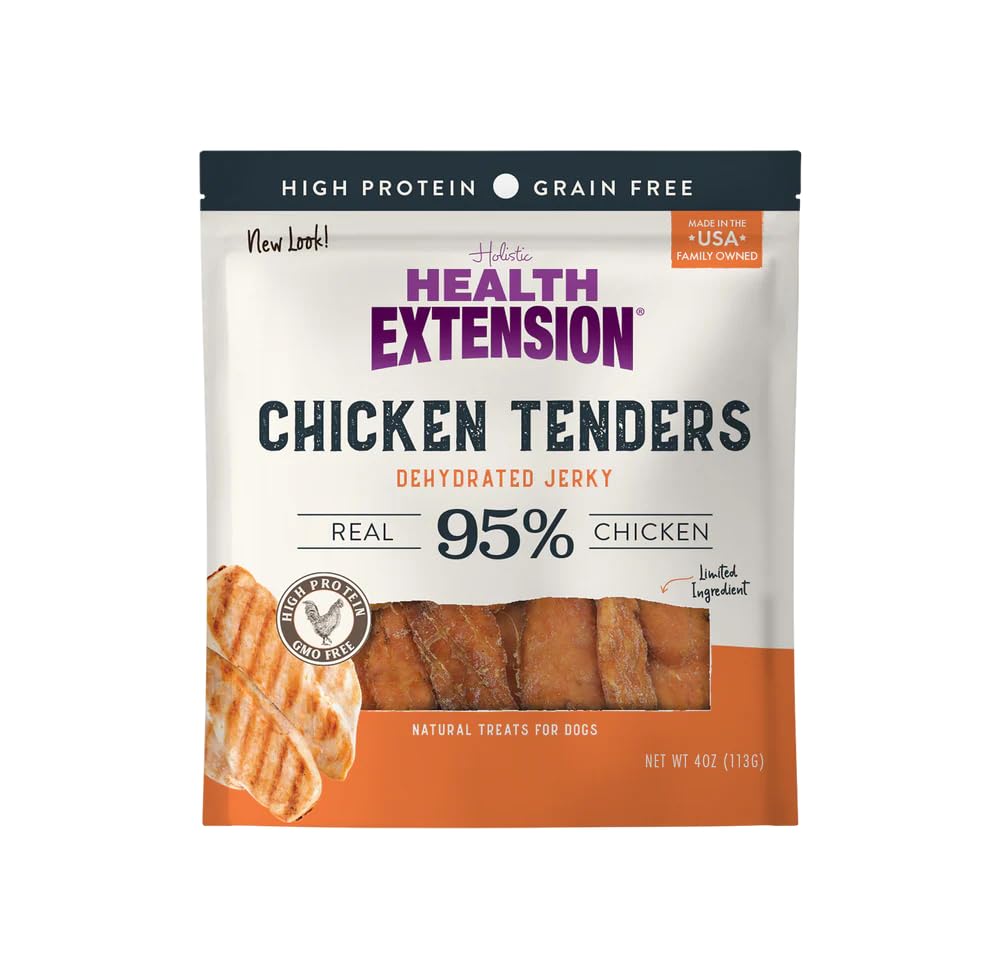 Health Extension Grain-Free Chicken Tenders Dog Treats, 4oz (113g) - Natural, Crispy Gourmet Training Treats for Adult Dogs and 