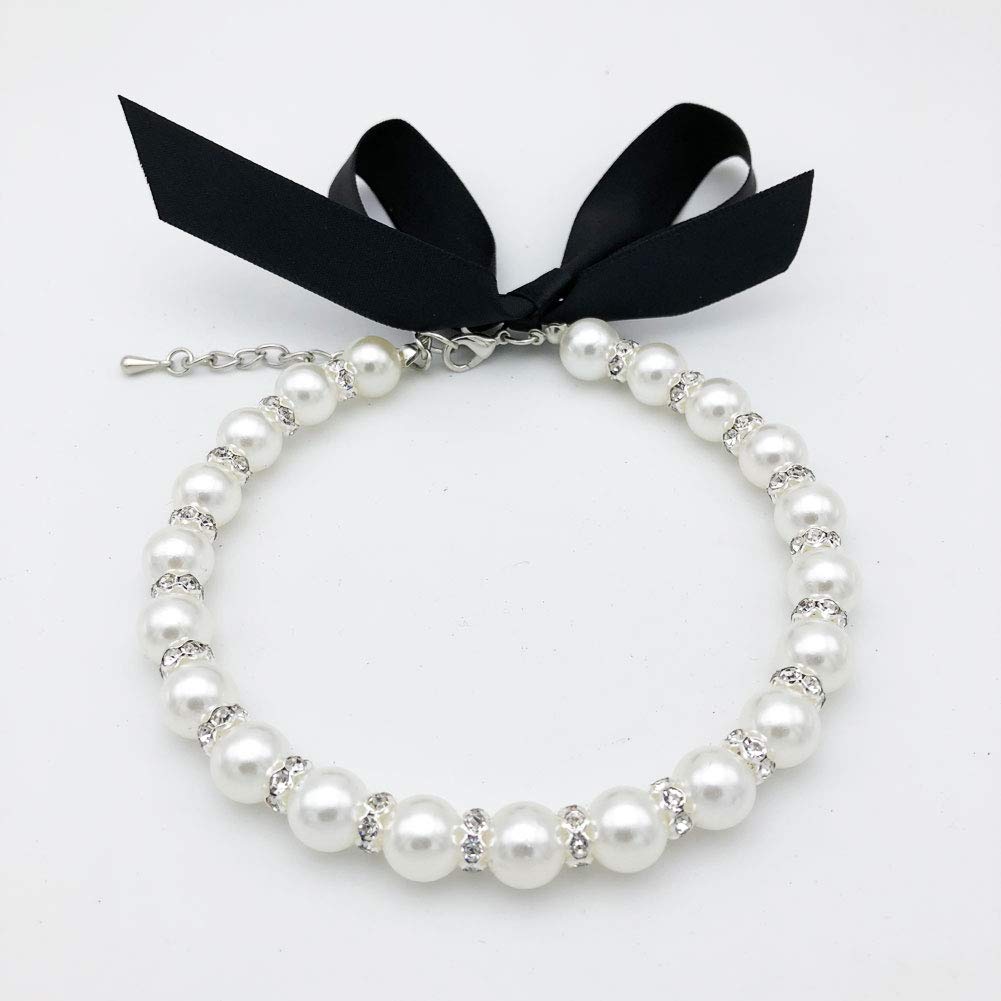 Petfavorites Diamond Dog Pearls Necklace Jewelry For Small Dogs Puppy - Bling Rhinestones Cat Wedding Collar - Chihuahua Yorkie Girl Clothes Costume Outfits Accessories (Snow White, Size L)