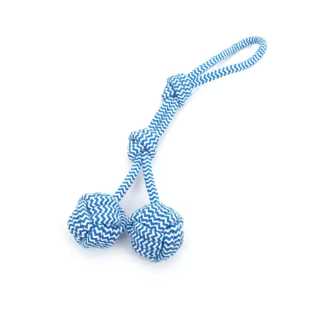 PET FUN Chew Rope Toy with Two Rope Balls & Handle | Interactive Tug Toy for Dogs & Cats | Durable Rope for Chewing, Biting, and