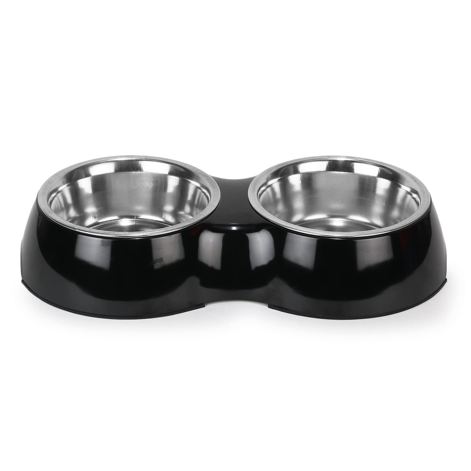Basil Double Dinner Set Stainless Steel Food Water Feeding Bowls (Melamine Bowls Black Color & Size: Small (400Ml)) For Pets, Do