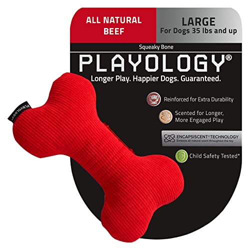 Playology Plush Squeaky Bone Toy For Large Breed Dogs (35Lbs & Up) - Engaging All-Natural Beef Scent