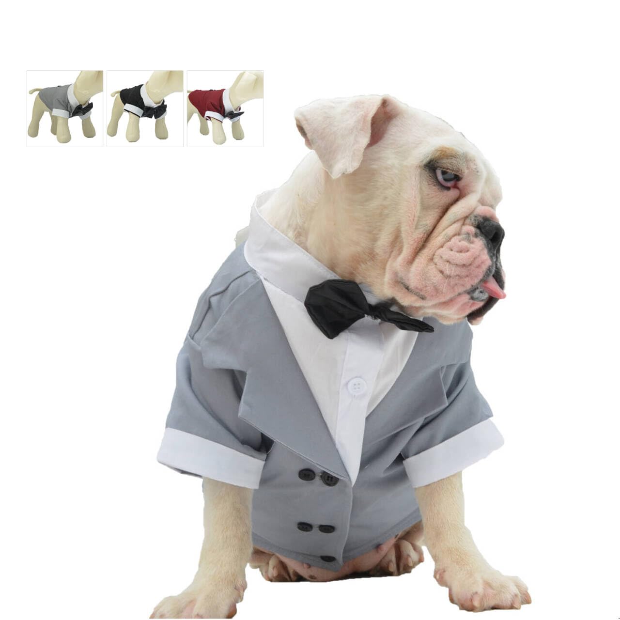 Lovelonglong Bulldog Costume Dog Suit Formal Tuxedo With Black Bow Tie Wedding Clothes For Pugs/French Bulldog/English Bulldog/American Pit Bull Gray B-L