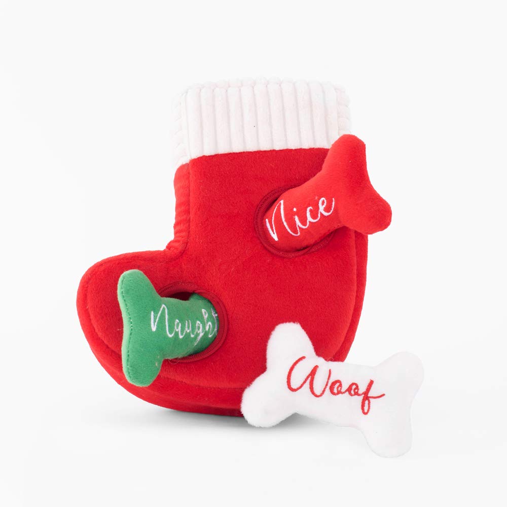 Zippypaws Christmas Dog Toy, Stocking Burrow - Plush Interactive Squeaky Toys For Small & Medium Puppies, Stocking Stuffer Gifts For Pets