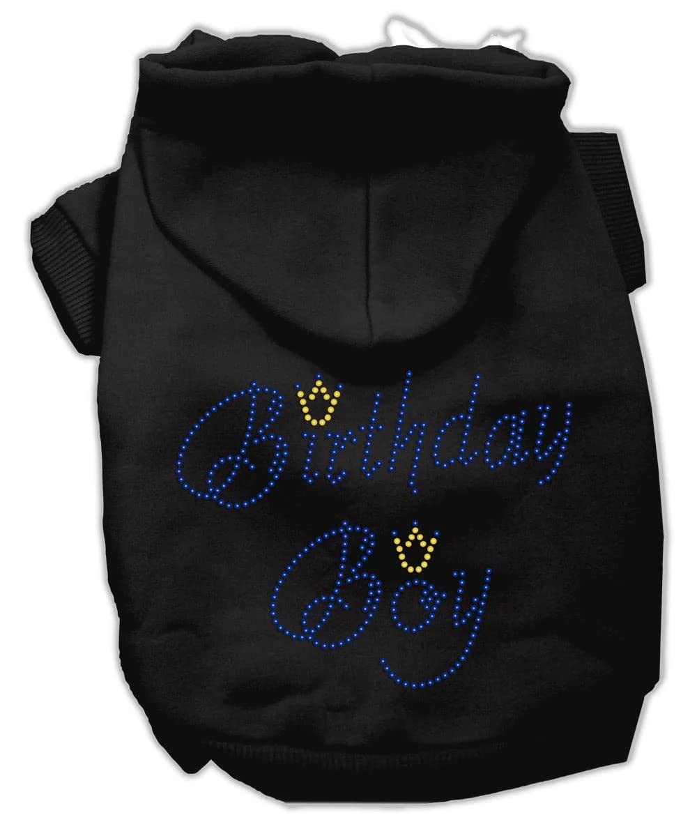 Birthday Pet Dog & Cat Hoodie Rhinestone, "Birthday Boy" Black 3XL (25-35 lbs.)