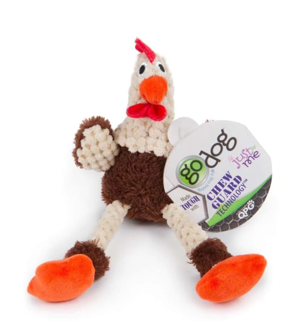 Godog Checkers Just For Me Skinny Rooster Squeaky Plush Dog Toy, Chew Guard Technology - Brown, Mini