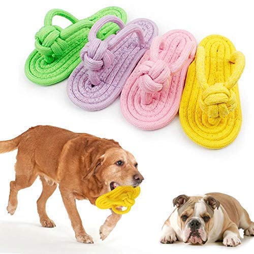 Rvpaws Pet Chew Toys Slipper Shaped Shoes Natural Cotton Rope Teething Playing Fun Toy Sandal For Cat Dog Puppy Supplies (Combo 