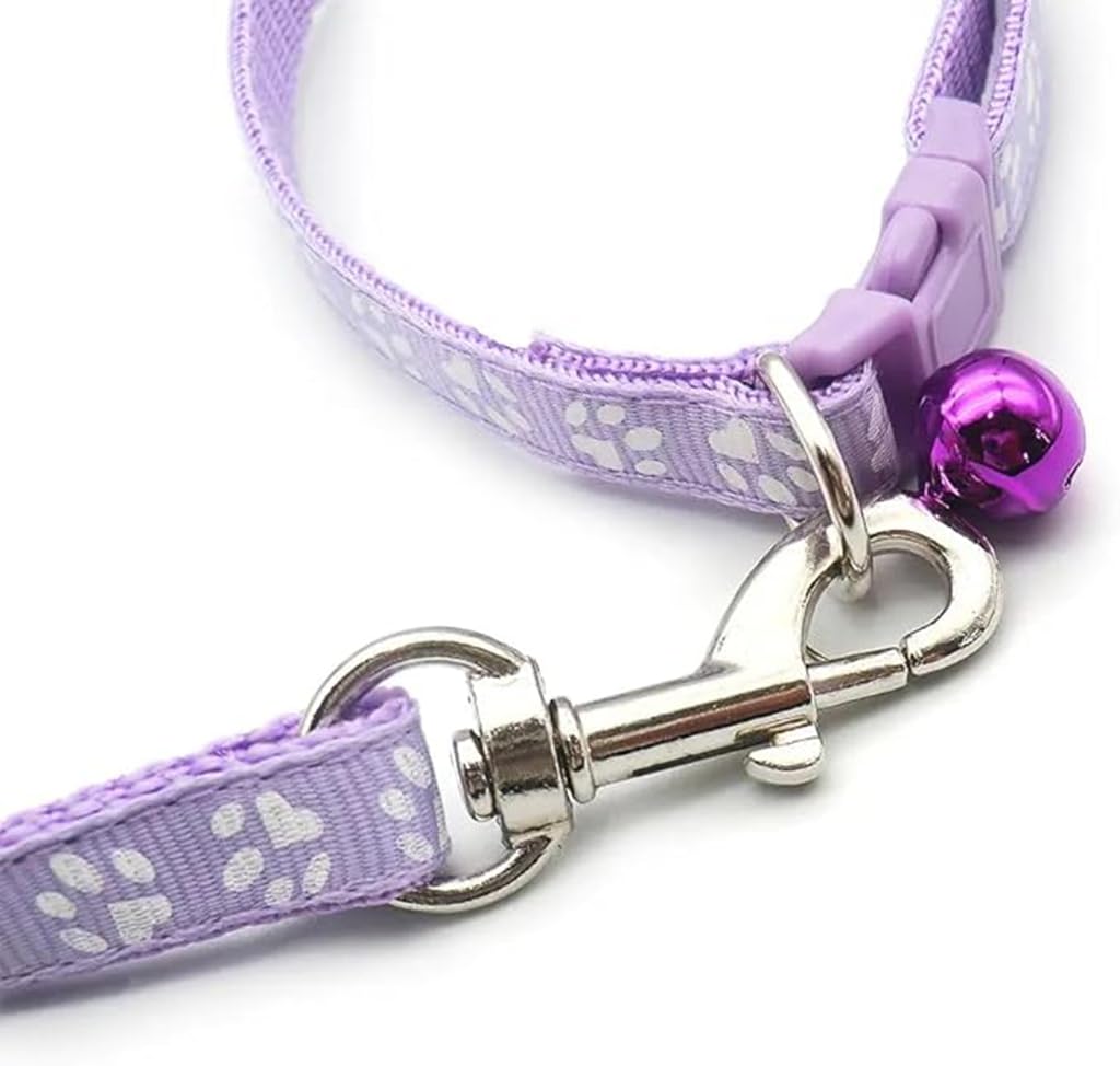 Blue Black Dog Collar With Bell Leash Set, Nylon Basic Reflective Small Dog Collar Boy Paw Print For Xxs Xs S Dog Kitten Pet Ani