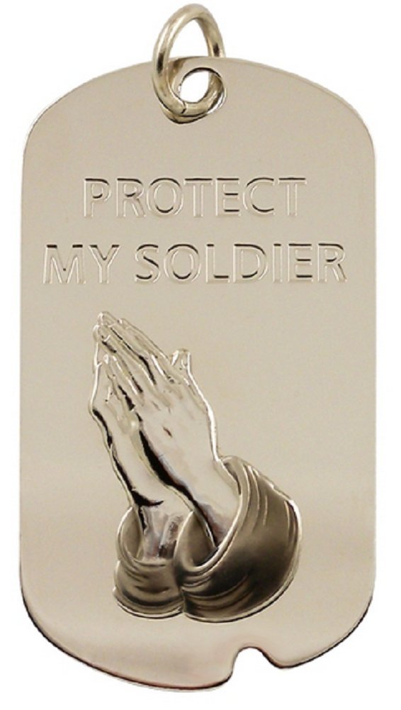 PROTECT MY SOLDIER PRAYING HANDS ENGRAVABLE MILITARY DOG TAG NECKLACE by Eagle Crest