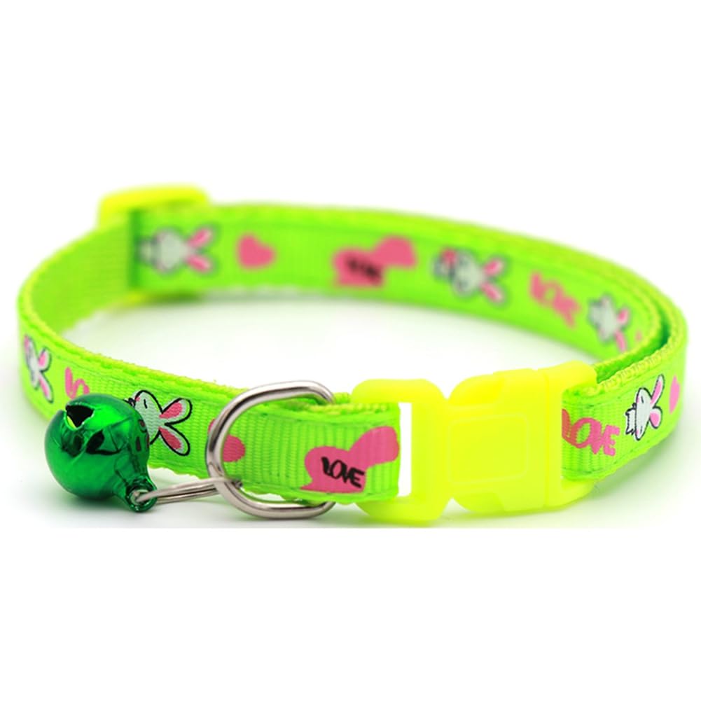 Xs Dog Collar With Bell, Cute Nylon Identification Puppy Collar Boy Fluorescent Green Cat Collar With Bells Adjustable Buckle Fo