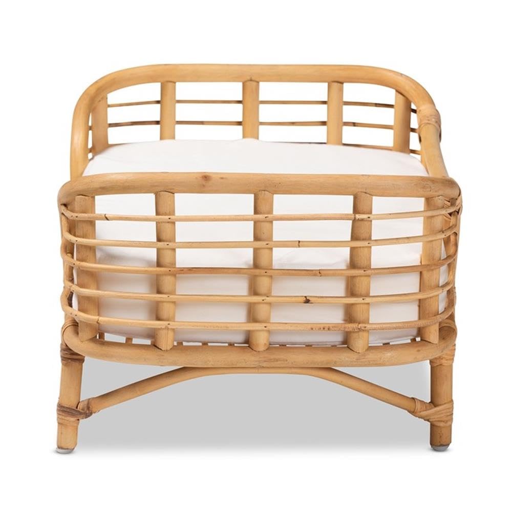 Baxton Studio Malino Modern Bohemian  Natural Brown Rattan Pet Bed with Cushion