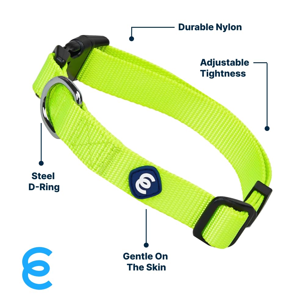 Blueberry Pet Essentials Matching Dog Collar - Adjustable Classic Solid Color Nylon Collar for Medium Dogs - Highlighter Yellow