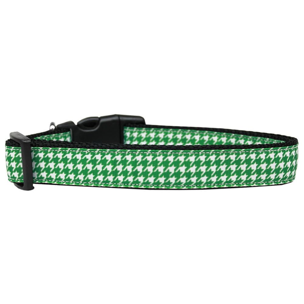Pet Dog & Cat Nylon Collar or Leash, "Houndstooth Emerald Green" XS Collar